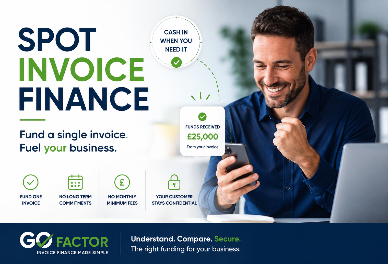 Spot Invoice Finance helping a UK business release cash from a single invoice, customer or contract without committing to a long-term invoice finance facility.